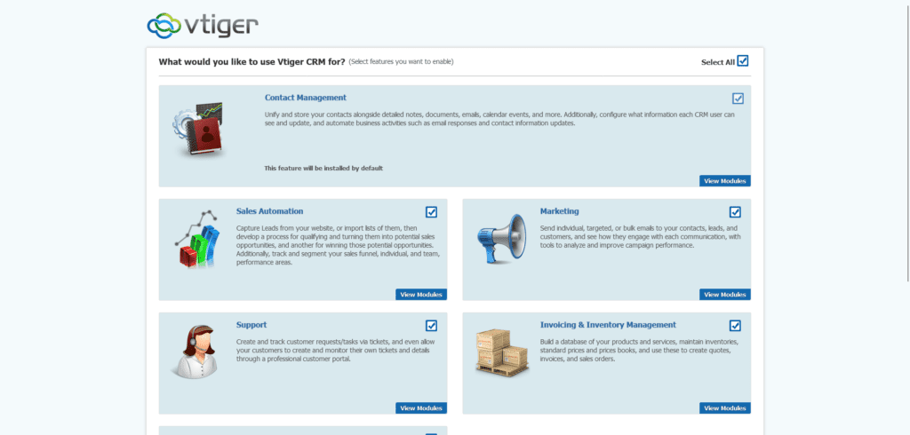 Enabling the modules during CRM installations.