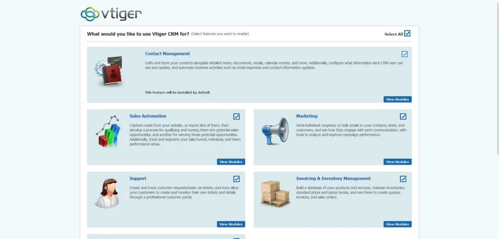 Enabling the modules during CRM installations.