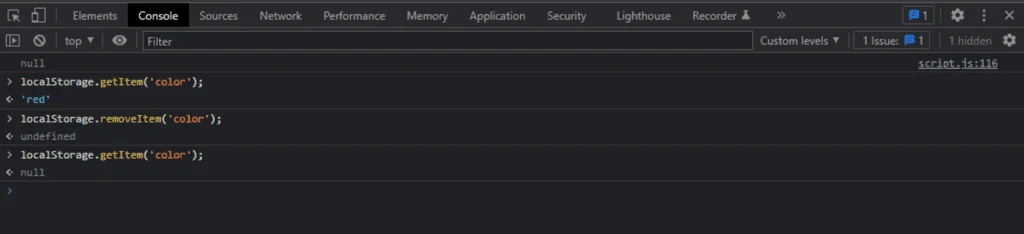 Using JavaScript to remove data from the local storage