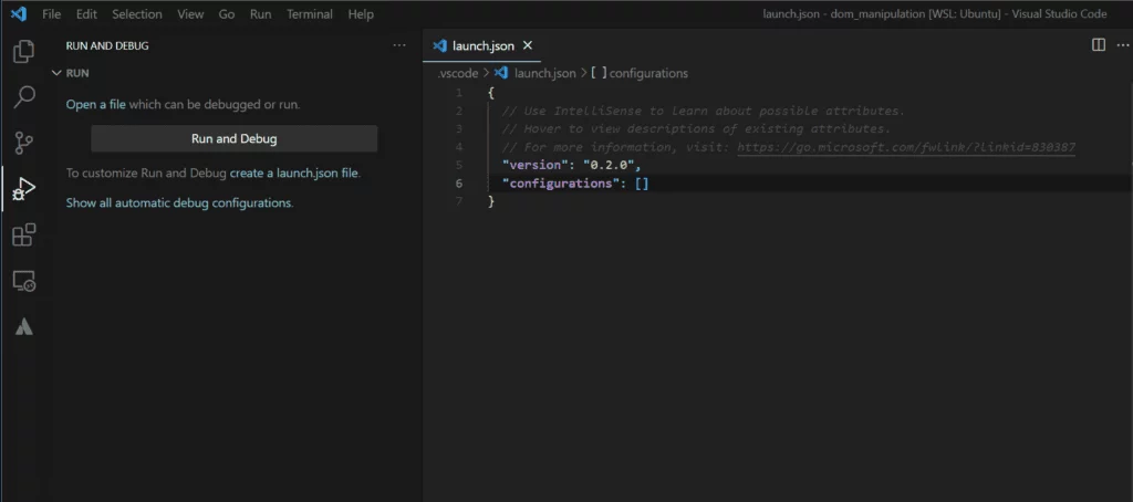 Configuring the debugger in the VSCode